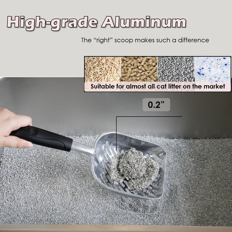 Vitisyao Full Metal Cat Litter Scoop with Holder – Heavy Duty Litter Scooper & Speed Sifter – Aluminum Cat Poop Scooper Captures All Clumps – Washable Stand for Easy Cleaning - Image 3